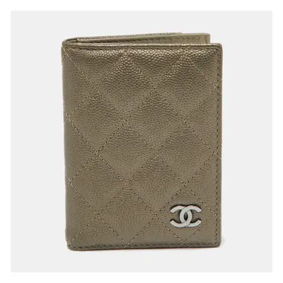 Chanel Metallic Quilted Caviar Leather CC Logo Card Case