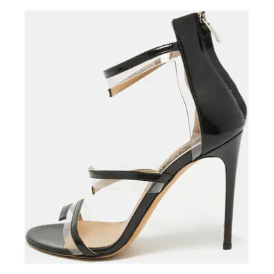 Sergio Rossi Black Patent And PVC Ankle Strap Sandals Size