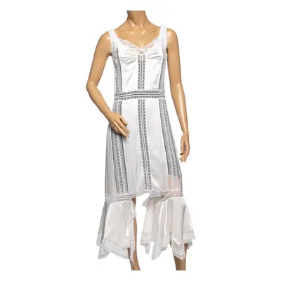 Burberry White Satin & Lace Paneled Slip Dress