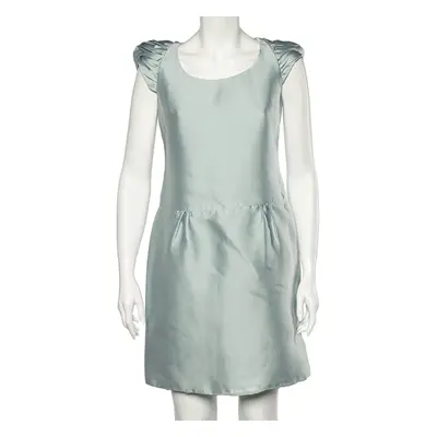 Burberry Prorsum Light Blue Sateen Gathered Detailed Short Dress