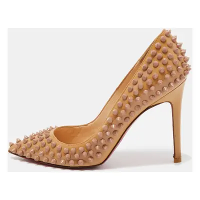 Christian Louboutin Beige Patent Leather Pigalle Spikes Pumps Size