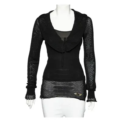 Just Cavalli Black Perforated Knit Top