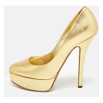 Dolce & Gabbana Gold Lizard Embossed Leather Platform Pumps Size