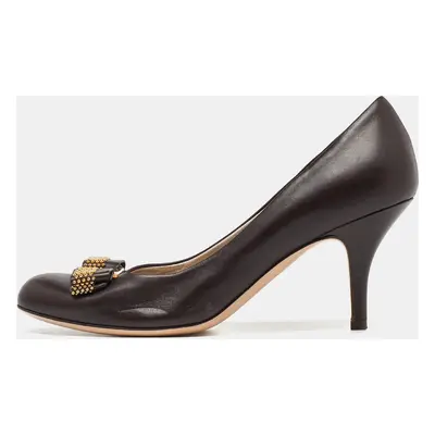 Salvatore Ferragamo Brown Leather Studded Vara Bow Pumps Size