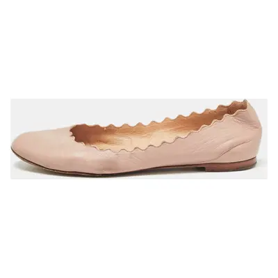 Chloe Pink Scalloped Leather Lauren Ballet Flats Size 37.5