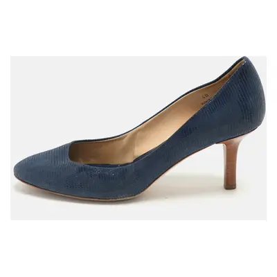 Tod's Blue Lizard Embossed Leather Round Toe Pumps Size