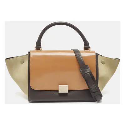 Celine Multicolor Nubuck, Patent and Leather Small Trapeze Top Handle Bag