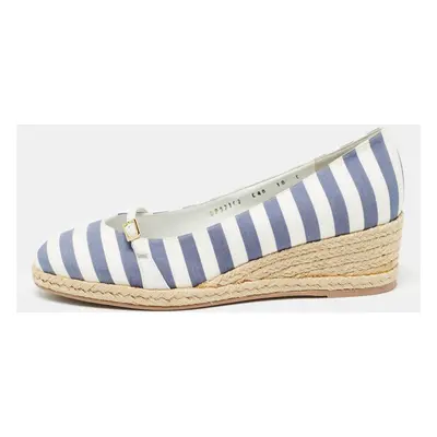 Salvatore Ferragamo Blue/White Striped Fabric Audrey Wedge Espadrille Pumps Size 40.5