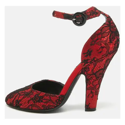 Dolce & Gabbana Red/Black Lace and Mesh Ankle Strap Pumps Size