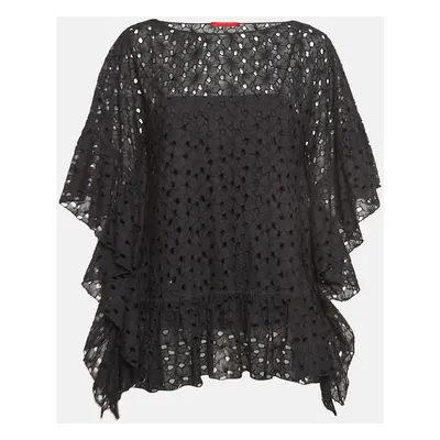 CH Carolina Herrera Black Floral Lace Oversized Kaftan Top