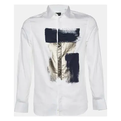 Emporio Armani White Metallic Print Cotton Long Sleeve Shirt