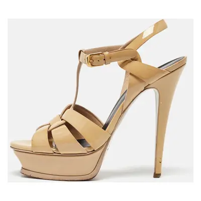 Saint Laurent Beige Patent Leather Tribute Sandals Size