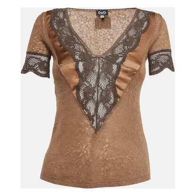 Dolce & Gabbana Brown Lace V Neck Top