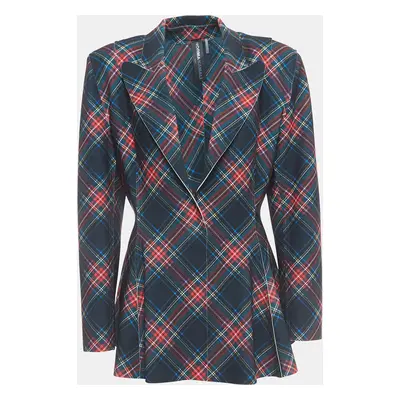 Norma Kamali Multicolor Plaid Jersey Peplum Jacket