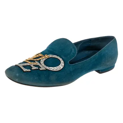 Louis Vuitton Blue Suede Love Slip On Loafers Size 37.5