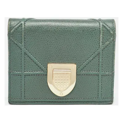 Dior Green Leather Diorama Bifold Compact Wallet