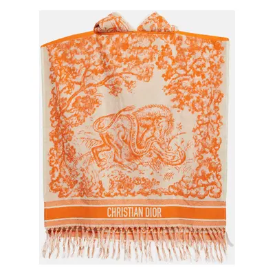 Dior White/Orange Toile de Jouy Terry Cotton Hooded Poncho One-Size