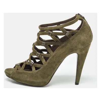 Roberto Cavalli Green Suede Strappy Pumps Size 38.5