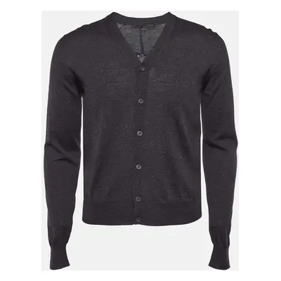 Prada Grey Wool Rib Knit Cardigan