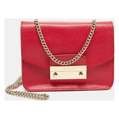 Furla Red Leather Mini Metropolis Chain Shoulder Bag