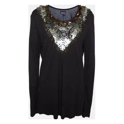 Just Cavalli Black Crystal Embellished Long Sleeve T-Shirt