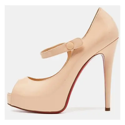 Christian Louboutin Beige Patent Leather Alta Mary Jane Platform Peep Toe Pumps Size