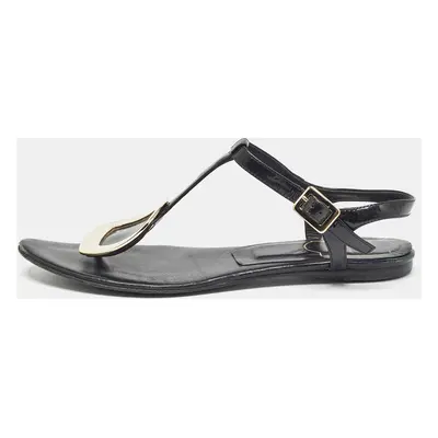 Roger Vivier Black Leather Slingback Flat Sandals Size