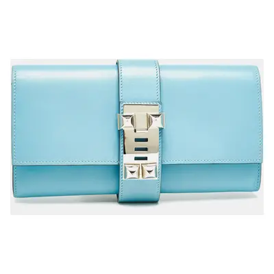 Hermes Celeste Tadelakt Leather Medor Clutch