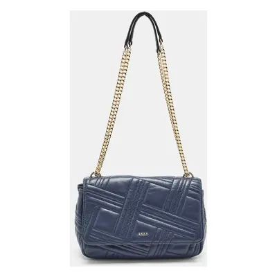 DKNY Navy Blue Quilted Leather Allen Flap Shoulder Bag