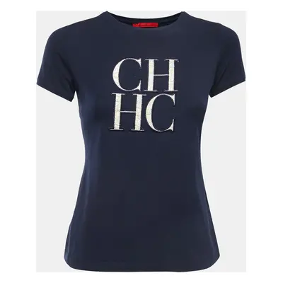 CH Carolina Herrera Navy Blue Logo Patch Cotton Crew Neck Short Sleeve T-Shirt