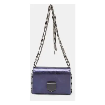 Jimmy Choo Metallic Navy Blue Leather Lockett City Shoulder Bag