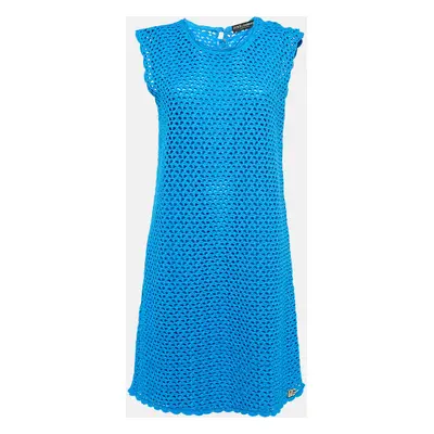 Dolce & Gabbana Blue Crotch Patterned Cotton Knit Midi Dress