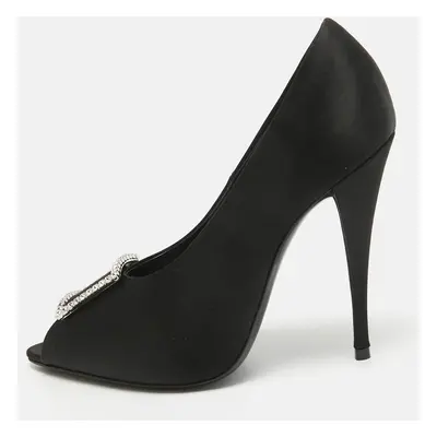 Saint Laurent Black Satin Franky Peep Toe Pumps Size