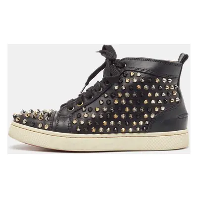 Christian Louboutin Black Leather Louis Spikes Sneakers Size 37.5