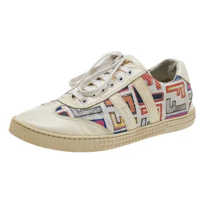 Fendi Multicolor Patent Leather And FF Print Coated Canvas Low Top Sneakers Size 37.5