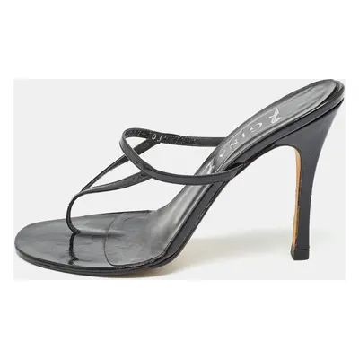 Gina Black Patent Leather Thong Slide Sandals Size