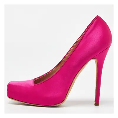 Alexander McQueen Magenta Satin Square Toe Platform Pumps Size 38.5