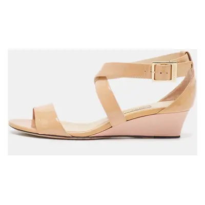 Jimmy Choo Beige Patent Leather Chiara Wedge Sandals Size