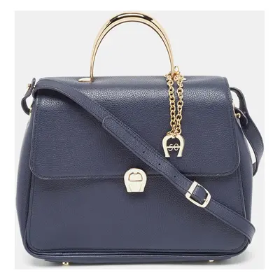 Aigner Navy Blue Leather Genoveva Top Handle Bag