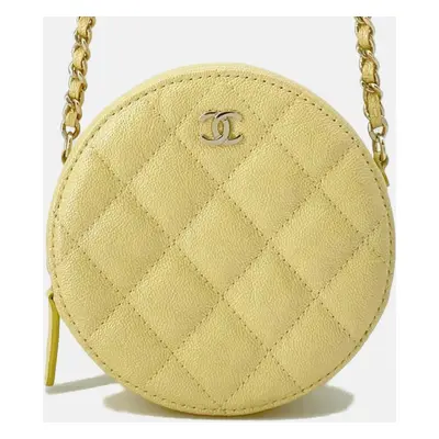 Chanel Yellow Caviar Leather Matelasse Round Chain Shoulder bag