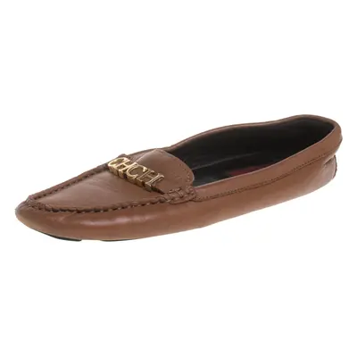 CH Carolina Herrera Brown Leather Logo Detail Flats Size