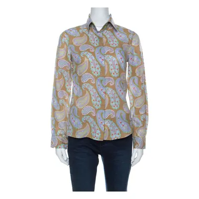 Etro Multicolor Paisley Print Linen Long Sleeve Button Front Shirt