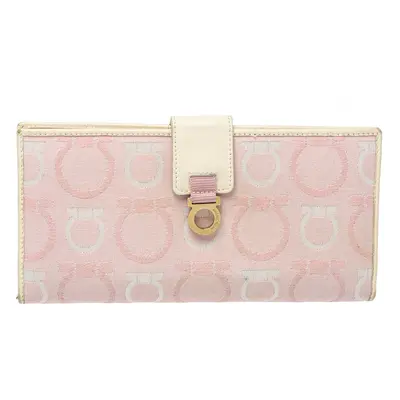 Salvatore Ferragamo Pink/Cream Gancini Canvas and Leather Wallet