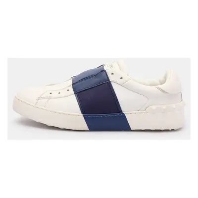 Valentino White/Blue Leather Rockstud Slip On Sneakers Size 38.5