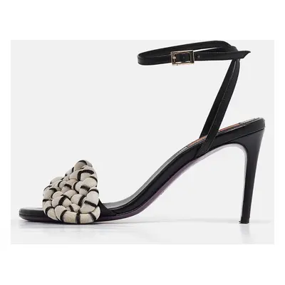 Missoni Black/White Fabric and Leather Ankle Strap Sandals Size