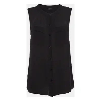 Theory Black Silk Sleeveless Button Front Top