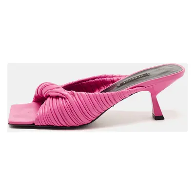 Versace Pink Pleated Leather Plisse Slide Sandals Size