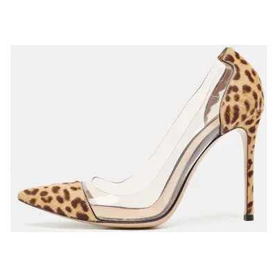 Gianvito Rossi Beige/Brown Animal Print Calf Hair and PVC Plexi Pumps Size