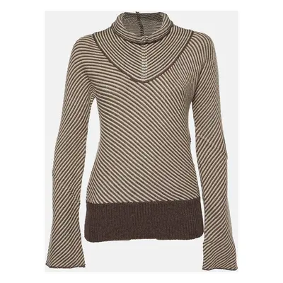 Joseph Brown/Cream Wool Blend High Neck Sweater