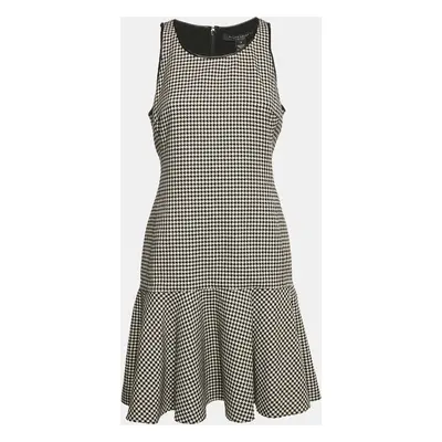 Ralph Lauren Black/White Houndstooth Wool Flounce Mini Dress